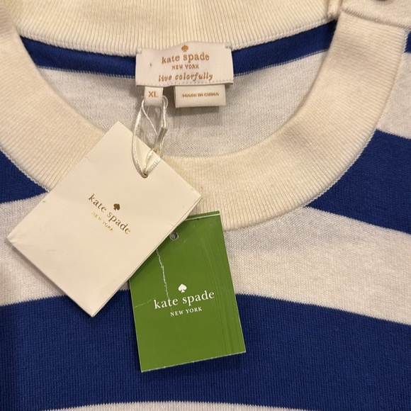 NWT Kate Spade Stripe Sweater in Fresh White & Hyacinth Size XL - Picture 2 of 5
